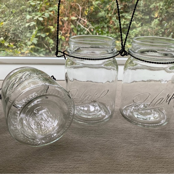 Set Of Three Beautiful Vintage Clear Glass Twisted Metal Hanging Lanterns, Vases - Picture 6 of 13